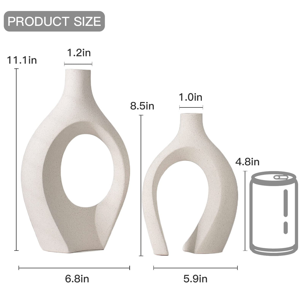 Lvases Cream White Hollow Ceramic Vase Set of 2 for Modern Book Shelf Decor, Nordic Boho Aesthetic Vase, Decorative Pampas Grass Vases for Home Dining Console Console Entry Table