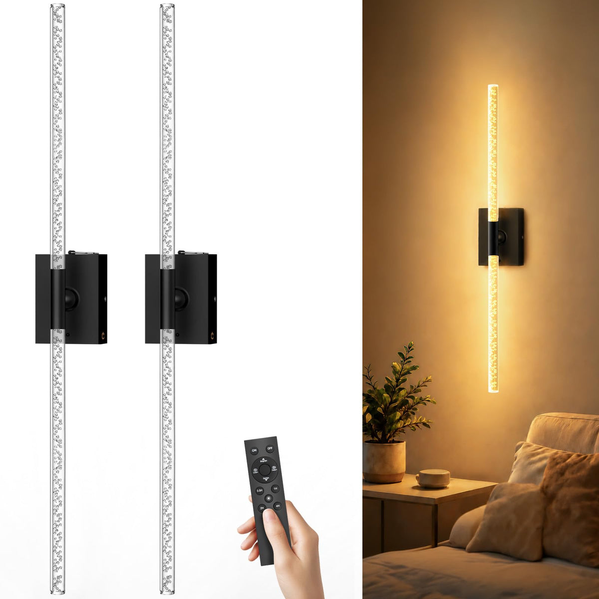 iThird Battery Operated Wall Sconces Set of 2, 10000mAh