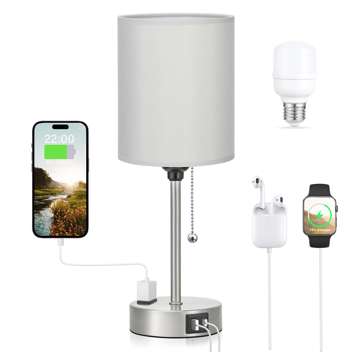 Dicoool Pull Chain Bedside Lamps for Bedroom,Small Lamp