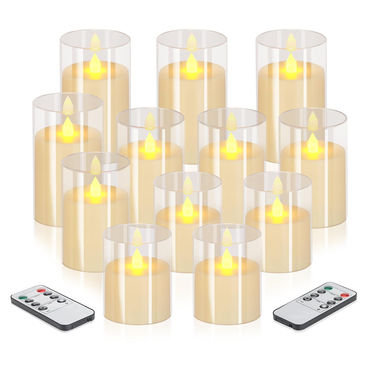 wemarry Flameless Candles 4" 5" 6" Acrylic Glass Pillars 3" Diameter Battery Operated Flickering Candles Include 8-Key Remote with Timer Function 400+ Hours