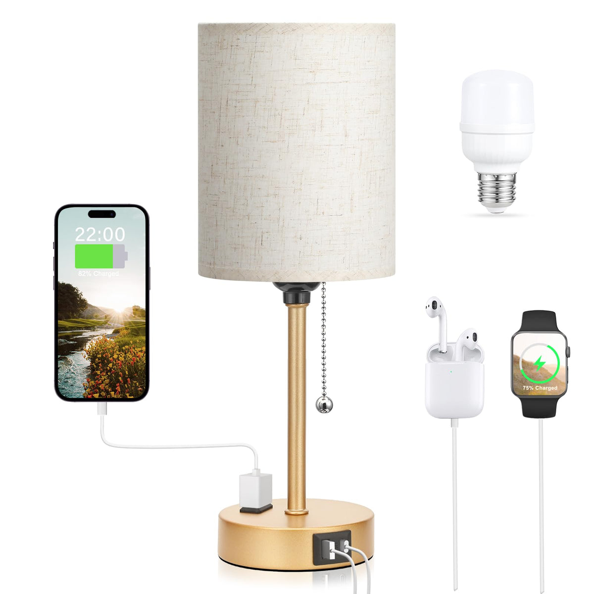 Dicoool Pull Chain Bedside Lamps for Bedroom,Small Lamp
