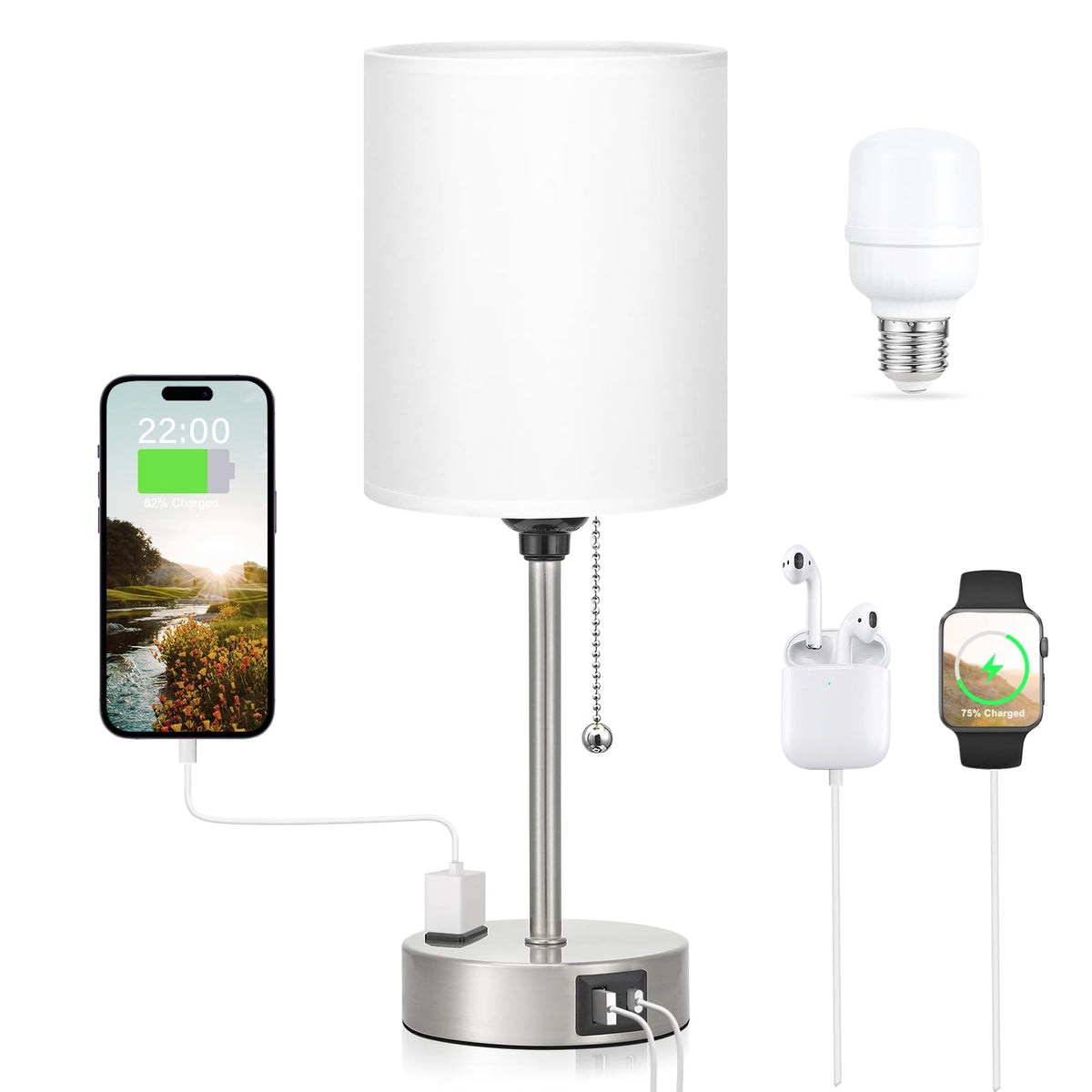 Dicoool Pull Chain Bedside Lamps for Bedroom,Small Lamp