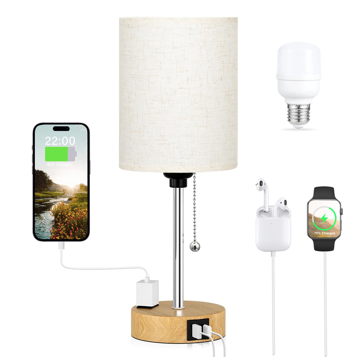 Dicoool Pull Chain Bedside Lamps for Bedroom,Small Lamp