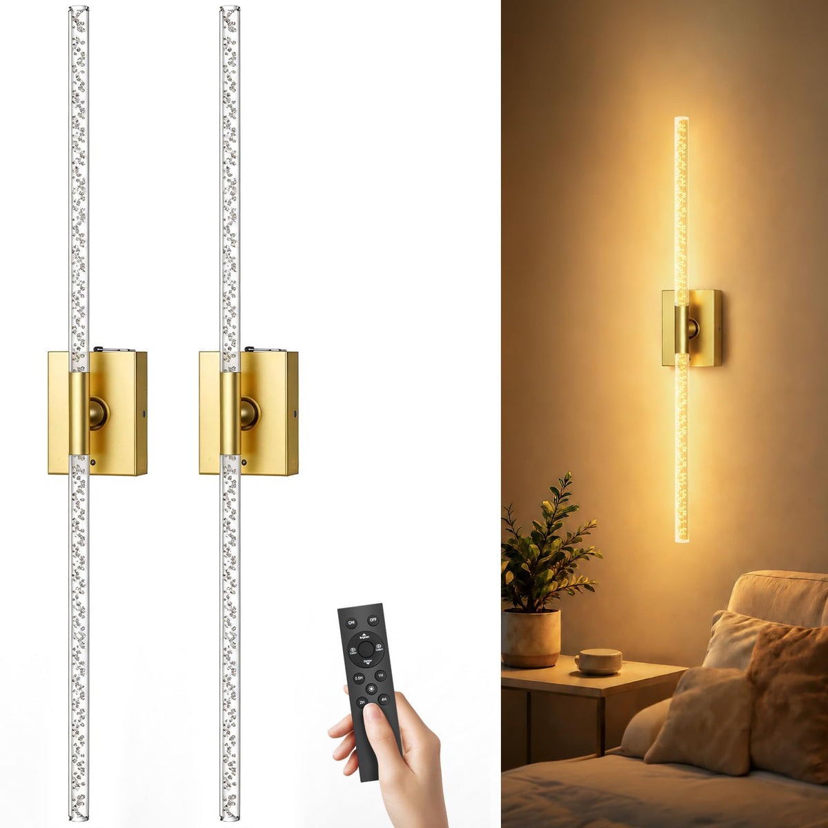 iThird Battery Operated Wall Sconces Set of 2, 10000mAh