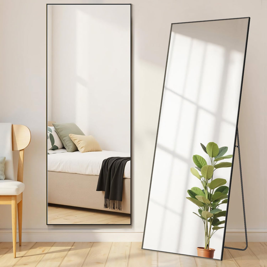 Aidoly Mirror Full Length, Upgraded Body Wall Mirrors with Shatter-Proof Glass, Floor Standing, Hanging or Leaning, Tall Mirror with Stand Aluminum Alloy Frame for Bedroom Cloakroom