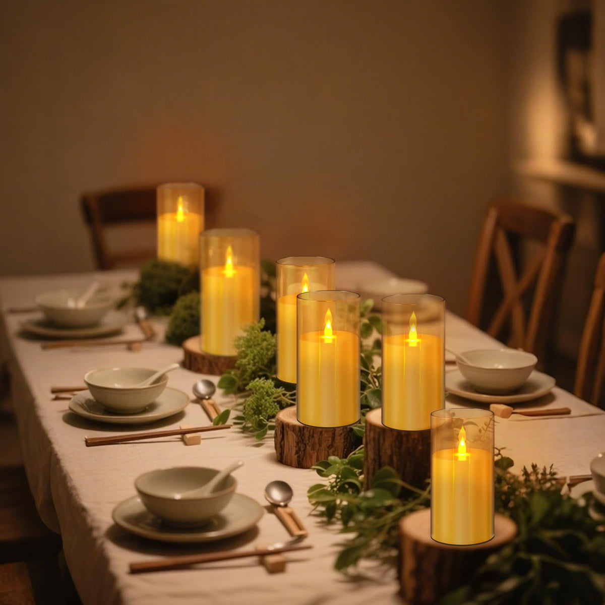 wemarry Flameless Candles 4" 5" 6" Acrylic Glass Pillars 3" Diameter Battery Operated Flickering Candles Include 8-Key Remote with Timer Function 400+ Hours