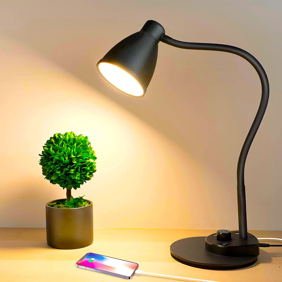 BOHON LED Desk Lamp with USB Charging Port 3 Color Modes Dim Reading Light