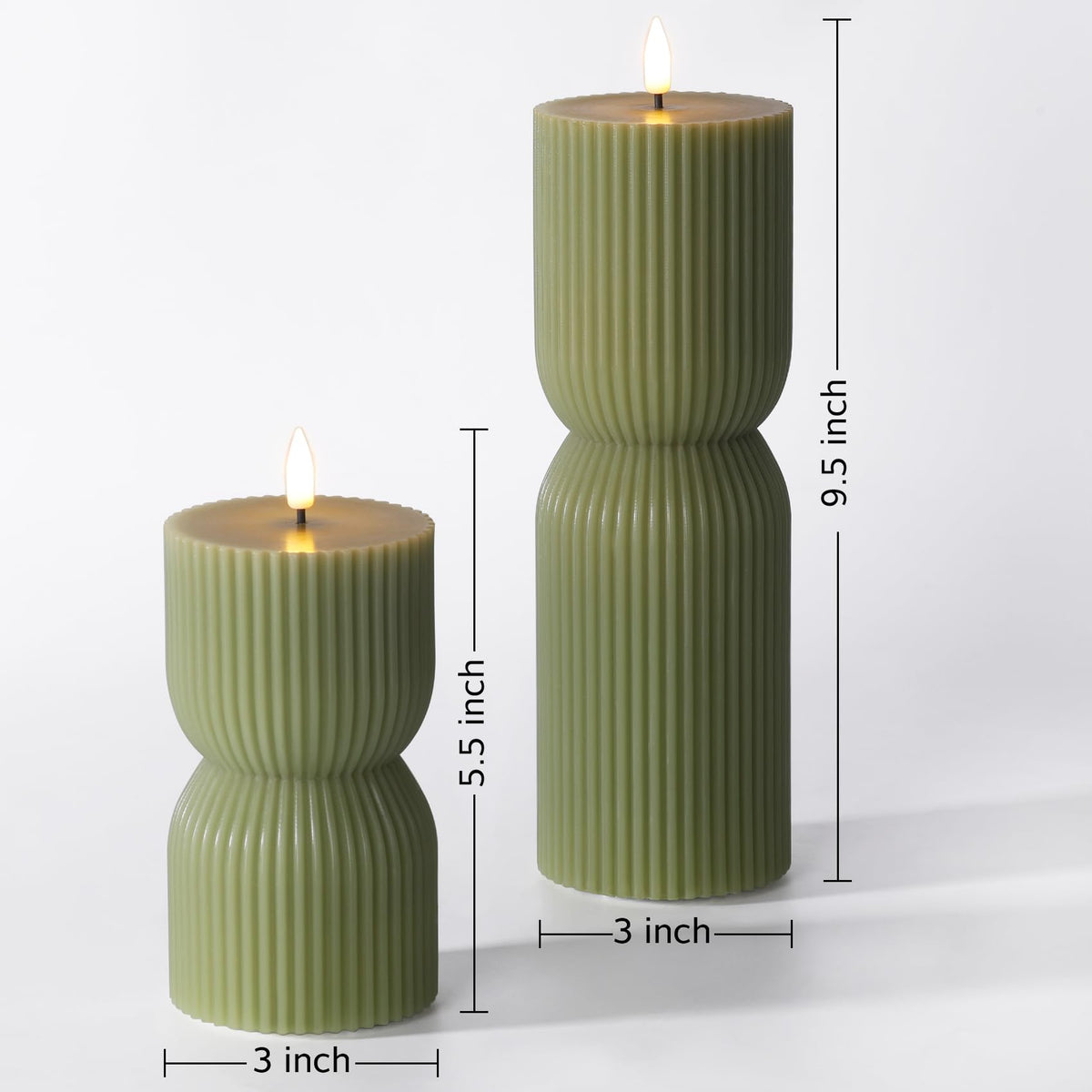 Girimax Ribbed Flameless Pillar Candles with Remote Set of 2