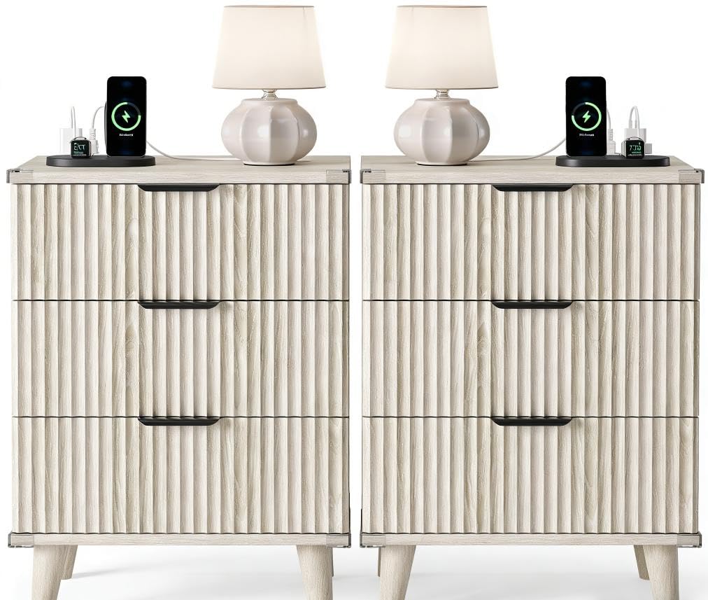 Lulive Wood Black Dresser for Bedroom Fluted Modern Chest of Drawers Storage Organizer