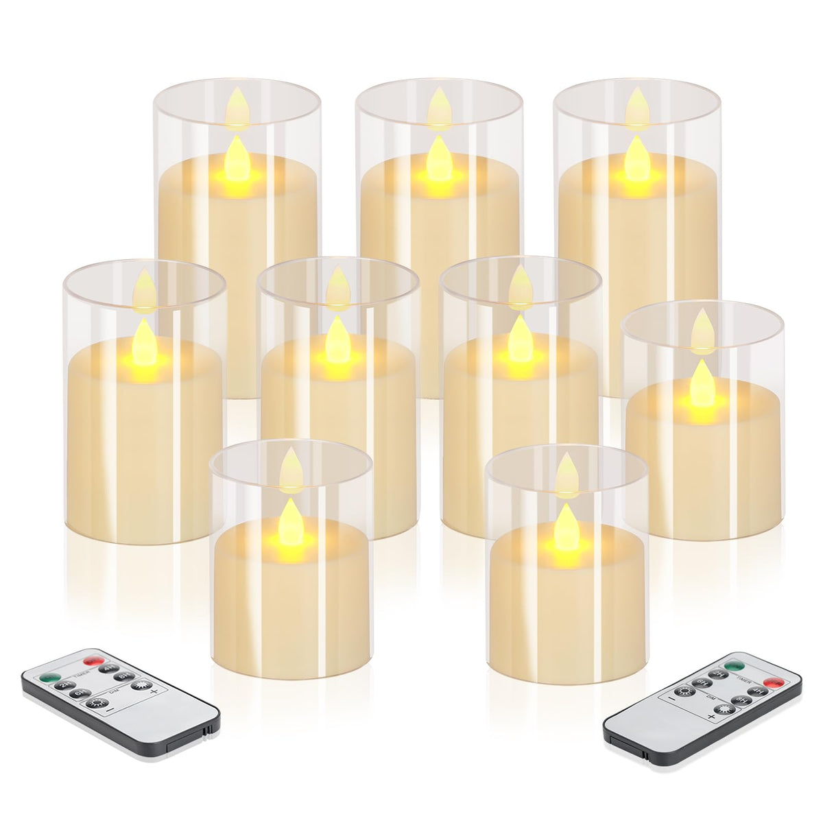 wemarry Flameless Candles 4" 5" 6" Acrylic Glass Pillars 3" Diameter Battery Operated Flickering Candles Include 8-Key Remote with Timer Function 400+ Hours