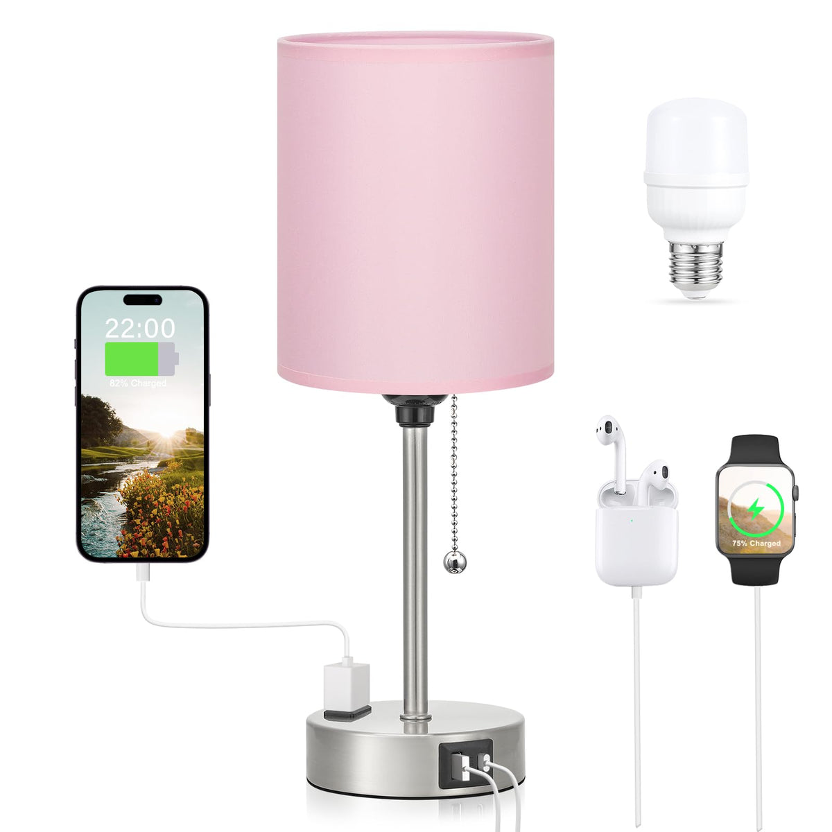 Dicoool Pull Chain Bedside Lamps for Bedroom,Small Lamp