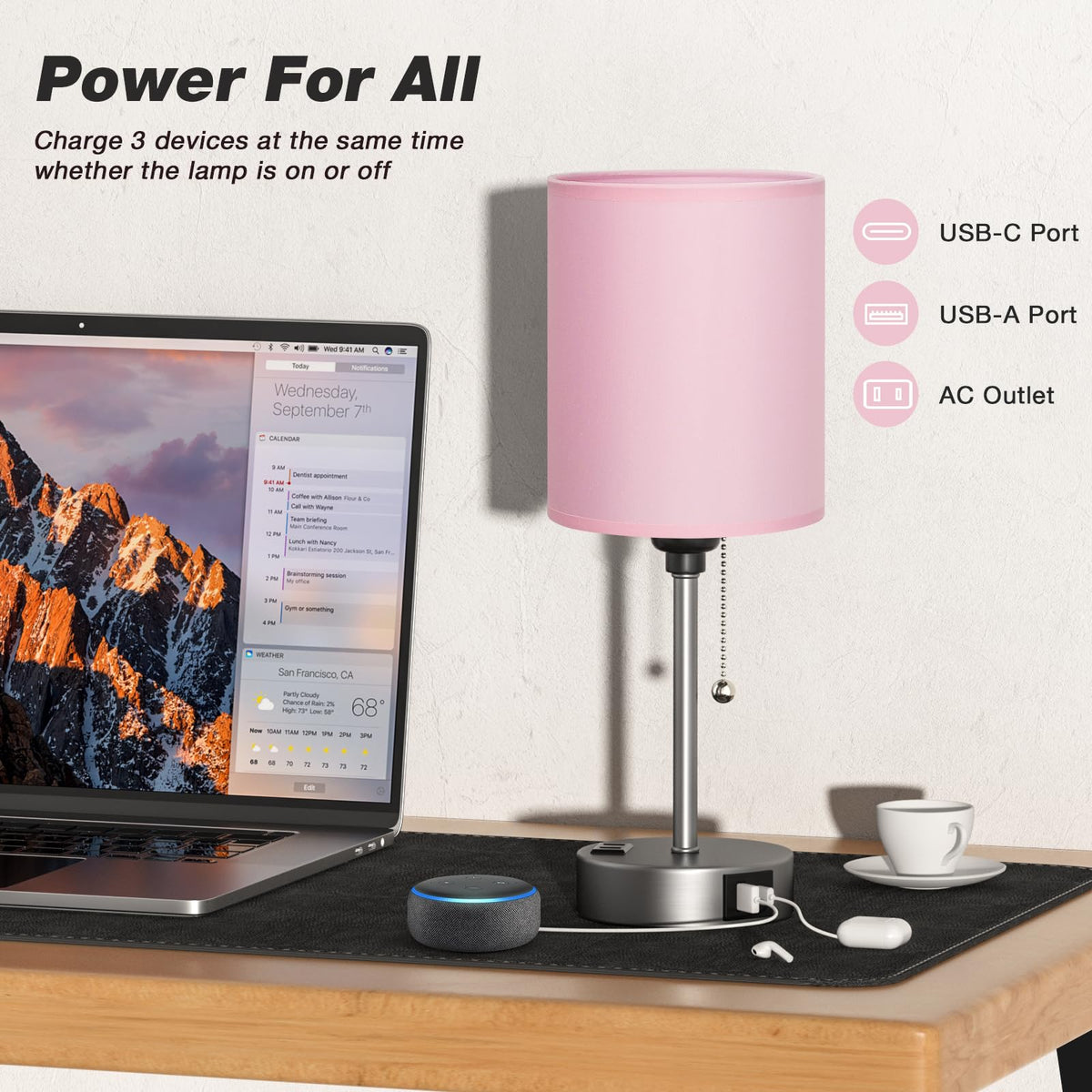 Dicoool Pull Chain Bedside Lamps for Bedroom,Small Lamp