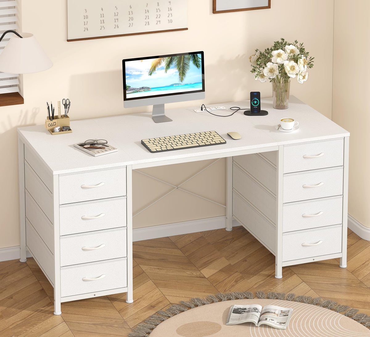 YOMILUVE Computer Desk with 8 Drawers