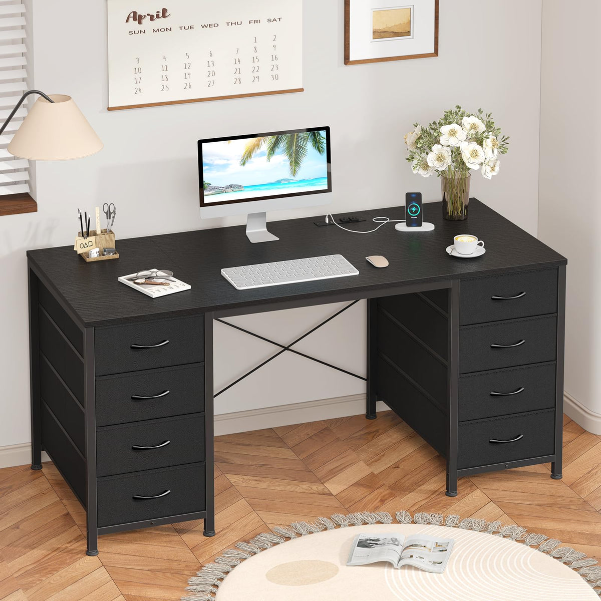 YOMILUVE Computer Desk with 8 Drawers