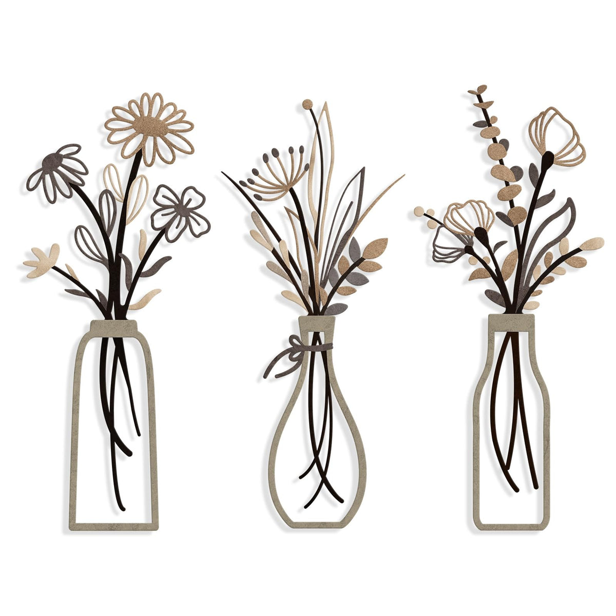 Pigort 3 Pieces Metal Flowers Wall Arts - Rustic Farmhouse Style Décor Metal Wall Art Black Minimalist Flower Natural Themed Wall Decors for Home Bedroom Dining Room Housewarming