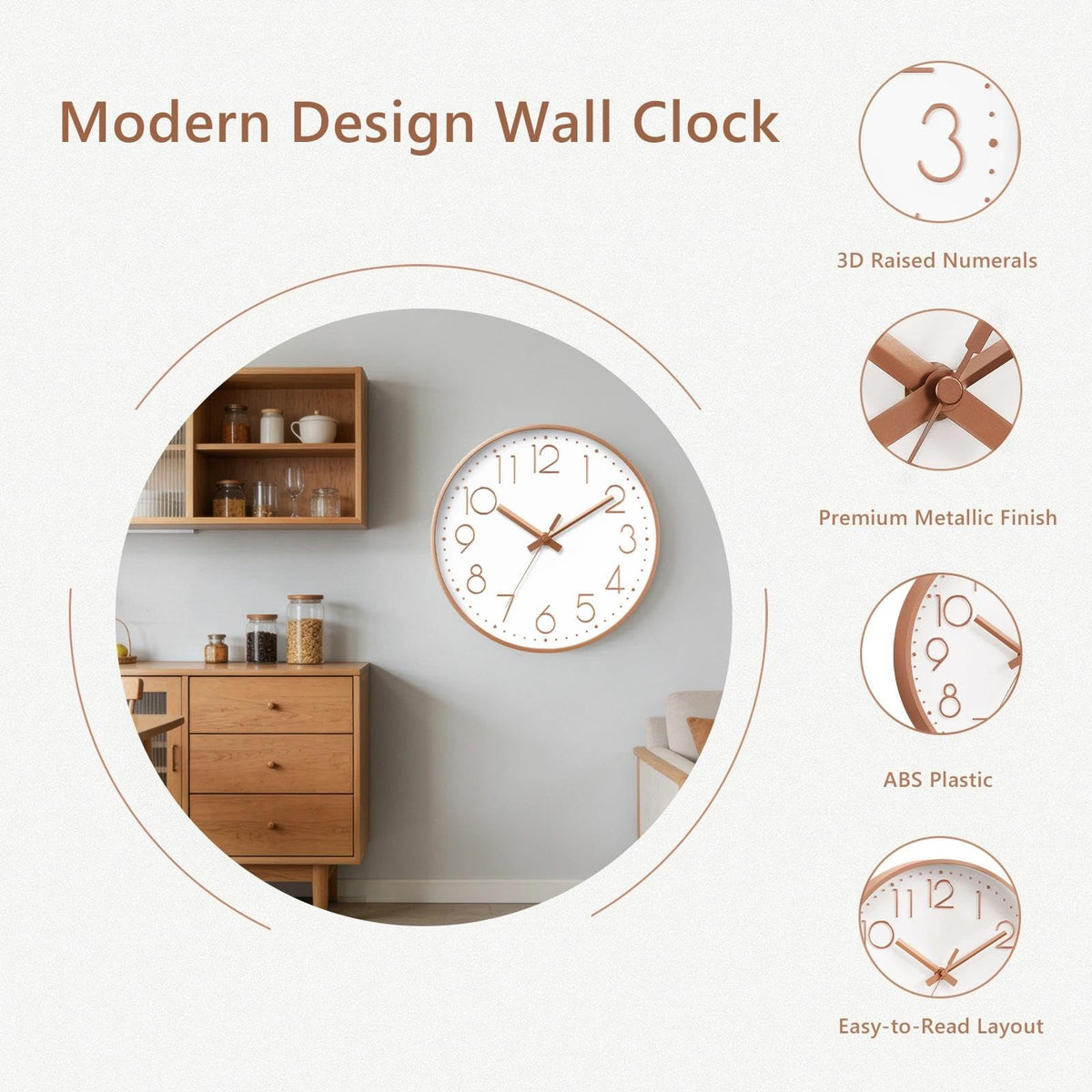 DAXSMY Wall Clock Silent Non-Ticking Modern 3D Wall Clocks Battery Operated - Decorative Clock for Kitchen, Home Office, Bathroom, Bedroom