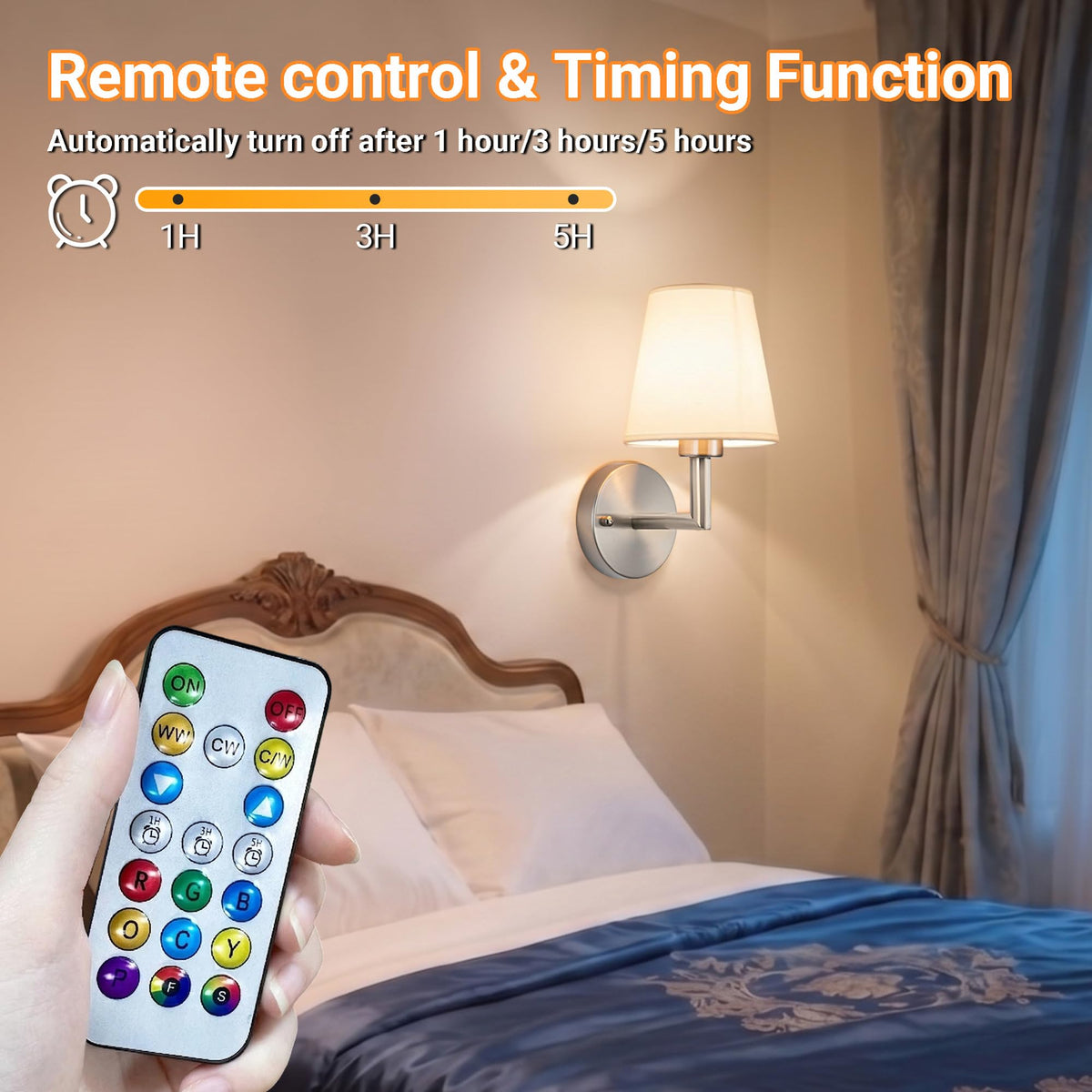 Battery Operated Wall Sconces Set Of Two, Wireless Battery Wall Light With 10000mAh RGB Rechargeable Magnetic Bulb, Rechargeable Wall Sconce With Remote Control For Bedroom, No Electrician Required