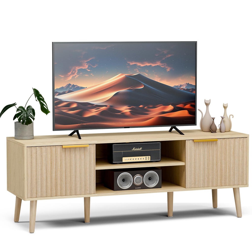 LCRBOL TV Stand for Living Room, Modern Entertainment Center for 55/60 inch TVs, TV Console with Fluted Door Cabinets and Open Shelves, for Bedroom