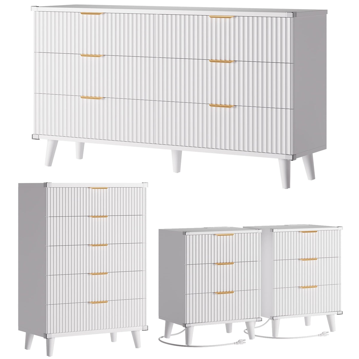 Lulive Wood Black Dresser for Bedroom Fluted Modern Chest of Drawers Storage Organizer