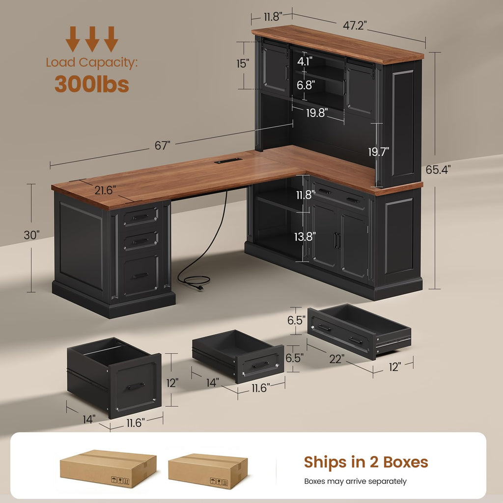 SEDETA Farmhouse Desk with Drawers for Home Office