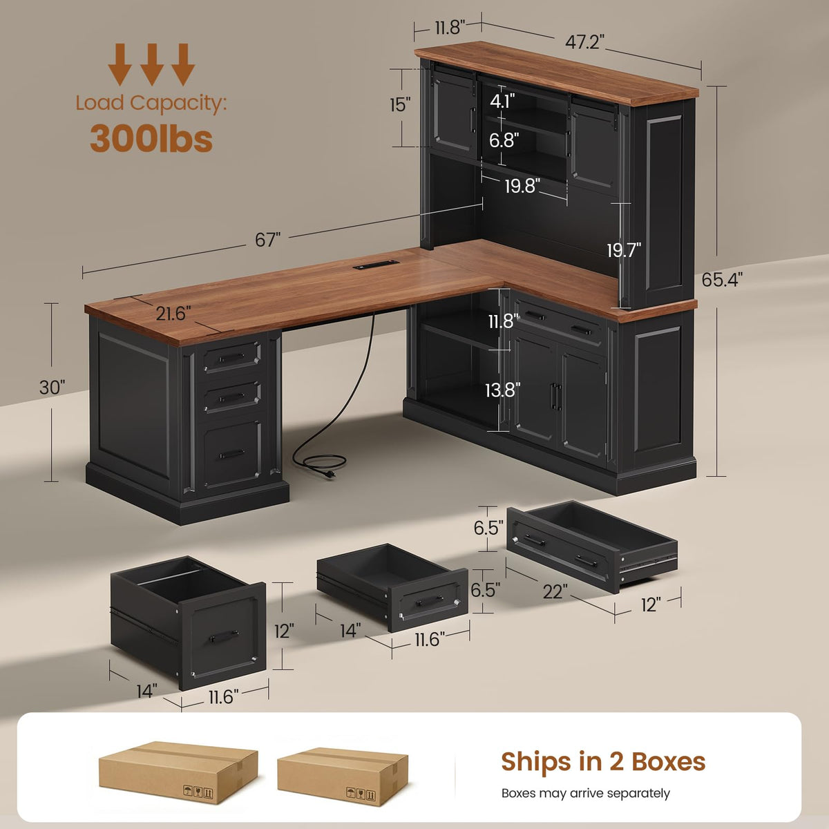 SEDETA Farmhouse Desk with Drawers for Home Office