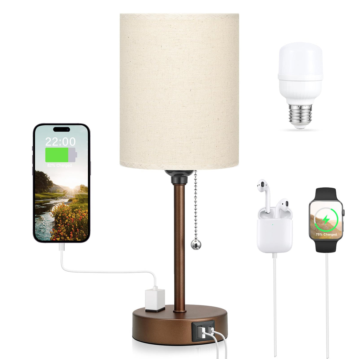 Dicoool Pull Chain Bedside Lamps for Bedroom,Small Lamp