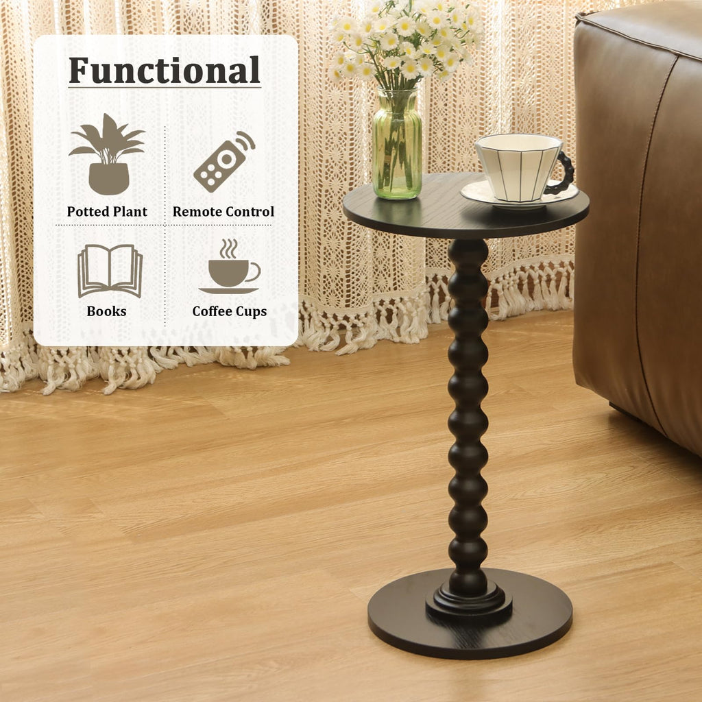 Fultyle Round Side Table, Small Drink Table for Small Spaces, Modern End Coffee Table with Solid Wood Leg for Living Room, Bedroom, Corners, and Office