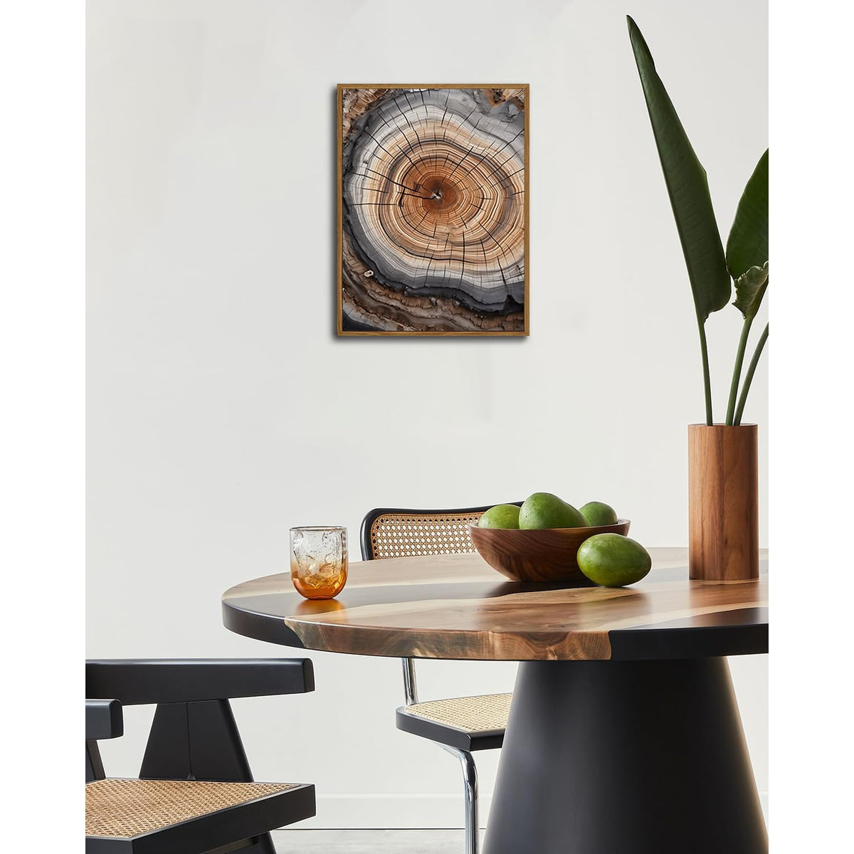 IBHJSART Framed Tree Ring Canvas Wall Art Abstract Colorful Wood Stump Decor Painting Prints Modern Minimalist Pictures Neutral Nature Rustic Farmhouse Living Room Bedroom Bathroom Office