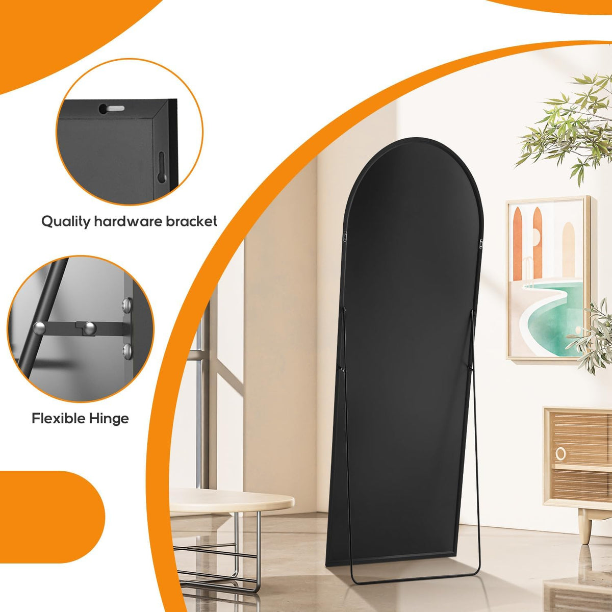 Aidoly Mirror Full Length, Upgraded Body Wall Mirrors with Shatter-Proof Glass, Floor Standing, Hanging or Leaning, Tall Mirror with Stand Aluminum Alloy Frame for Bedroom Cloakroom
