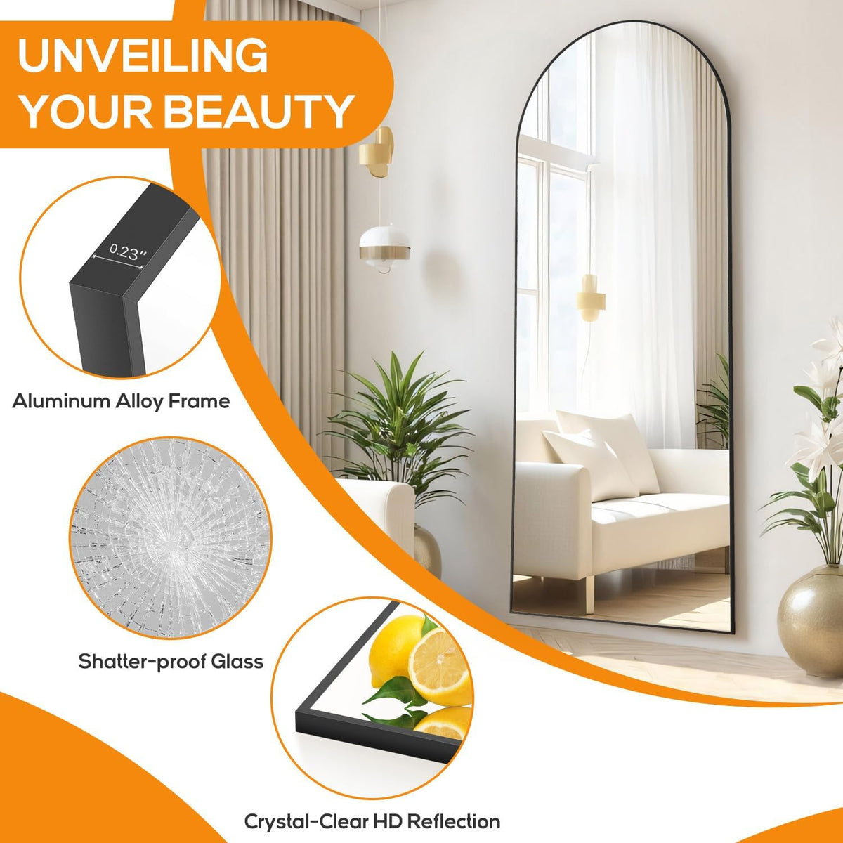 Aidoly Mirror Full Length, Upgraded Body Wall Mirrors with Shatter-Proof Glass, Floor Standing, Hanging or Leaning, Tall Mirror with Stand Aluminum Alloy Frame for Bedroom Cloakroom