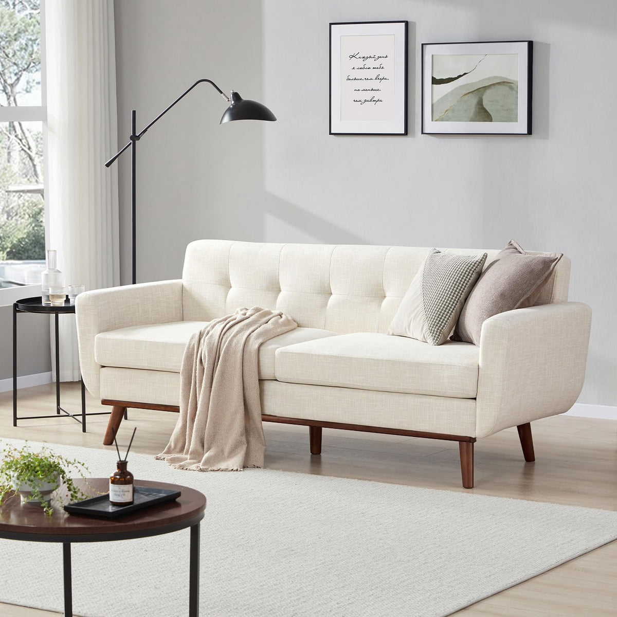Kingfun 65" W Love Seat Sofa, Mid Century Modern Decor Loveseat Couches for Living Room, Button Tufted Upholstered Small Couch for Bedroom, Solid and Easy to Install Love Seats Furniture