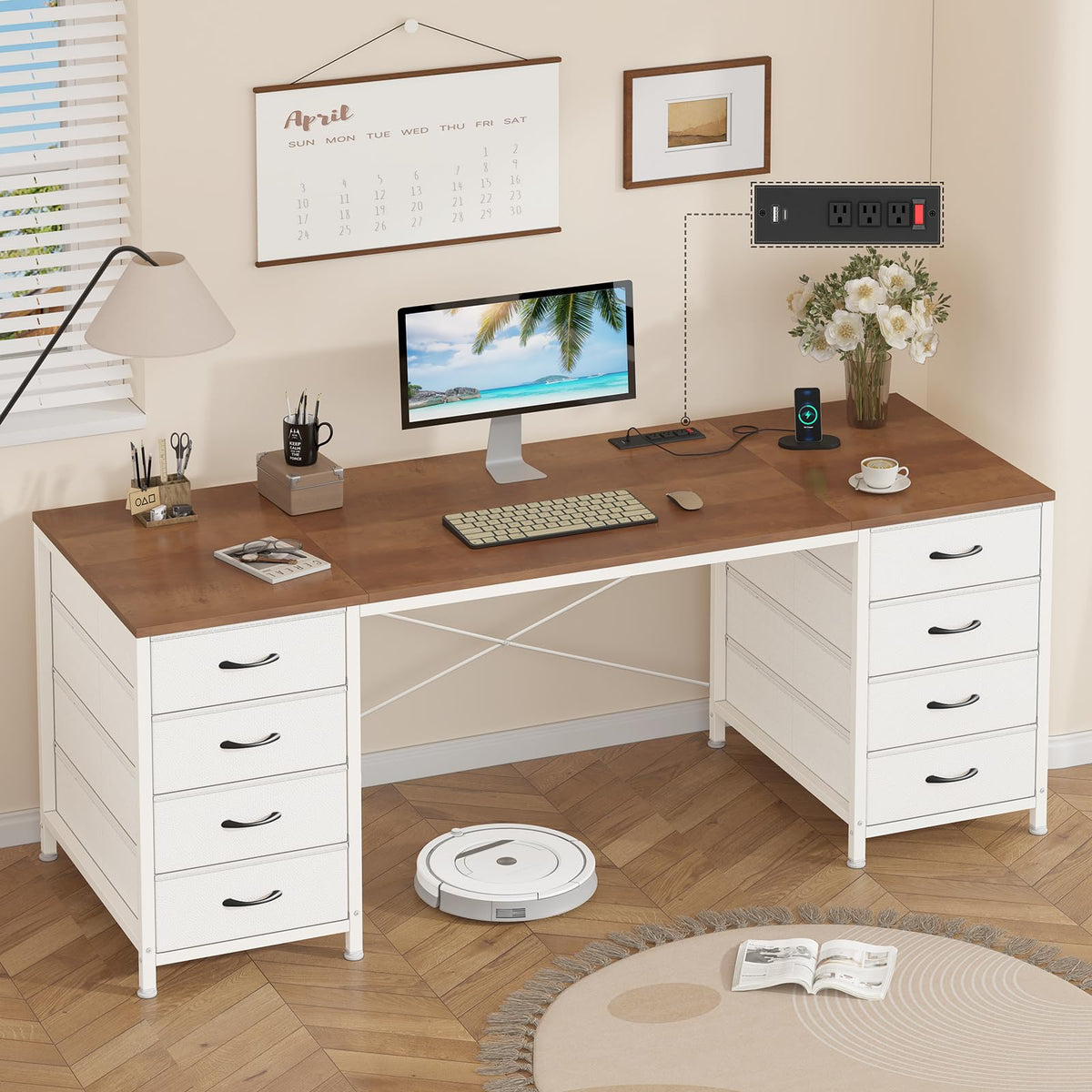 YOMILUVE Computer Desk with 8 Drawers