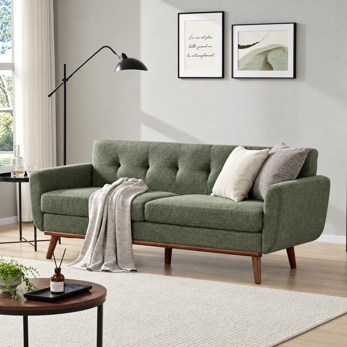 Kingfun 65" W Love Seat Sofa, Mid Century Modern Decor Loveseat Couches for Living Room, Button Tufted Upholstered Small Couch for Bedroom, Solid and Easy to Install Love Seats Furniture