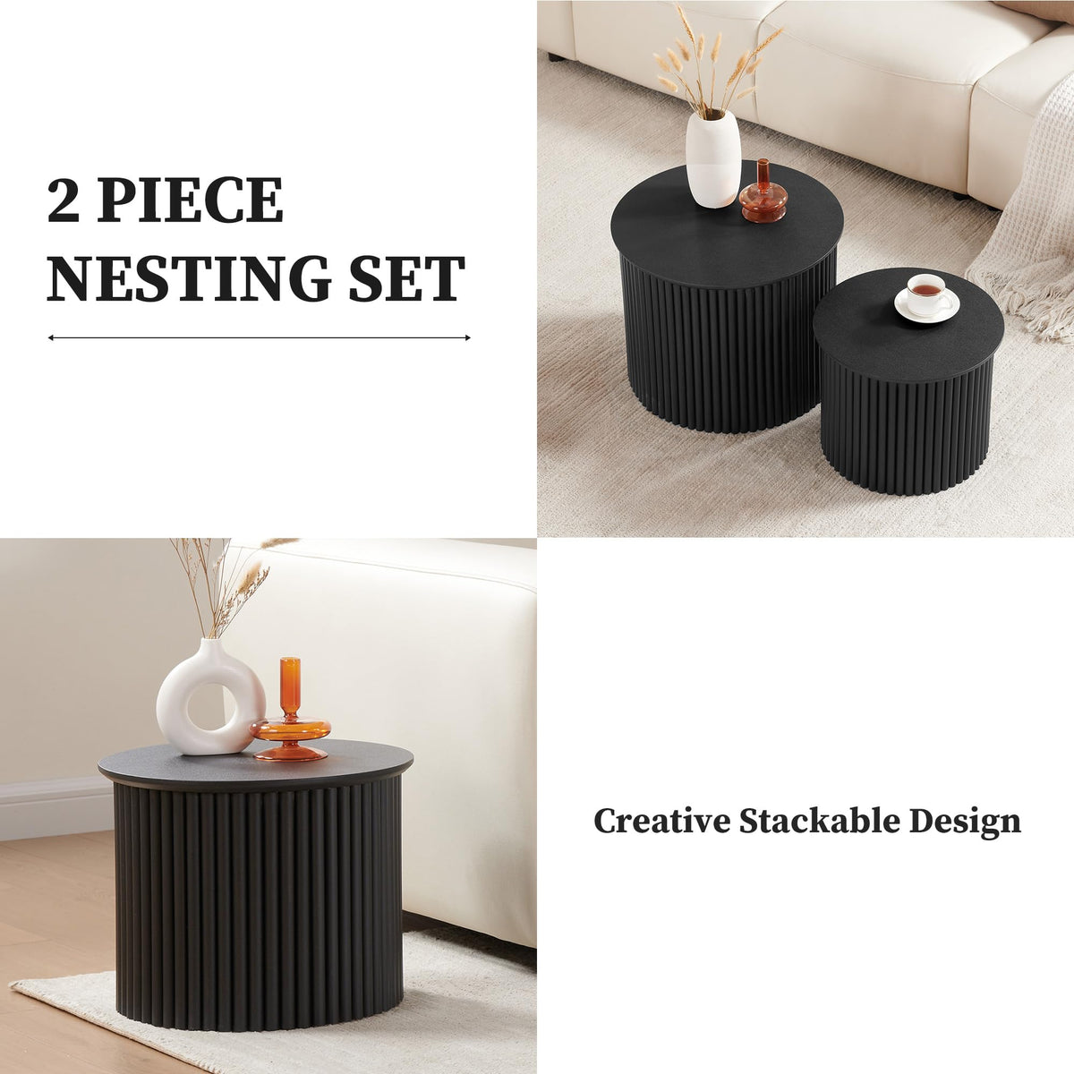 2-Piece Modern Farmhouse Living Room Coffee Table Set, Modern Wood Grain Pattern Natural Wood Finish Side Table and End Table Set for Living Room, Bedroom, Cafe, Office