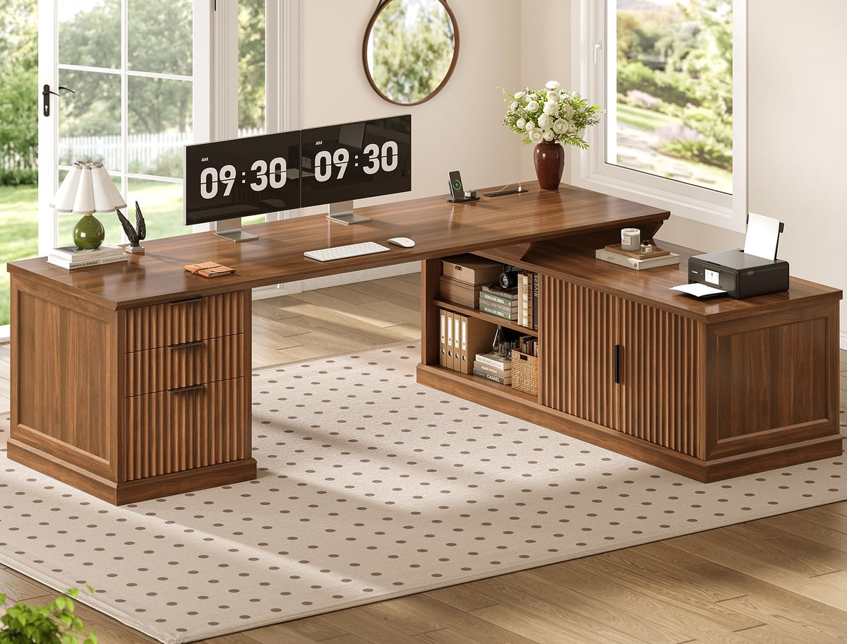 SEDETA Farmhouse Desk with Drawers for Home Office