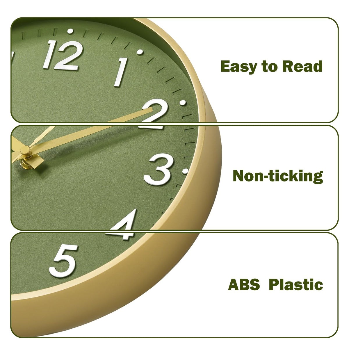 Mosewa Wall Clock, Battery Operated Silent Non-Ticking Modern Analog Clock Decorative for Kitchen, Bedroom, Office, Living Room