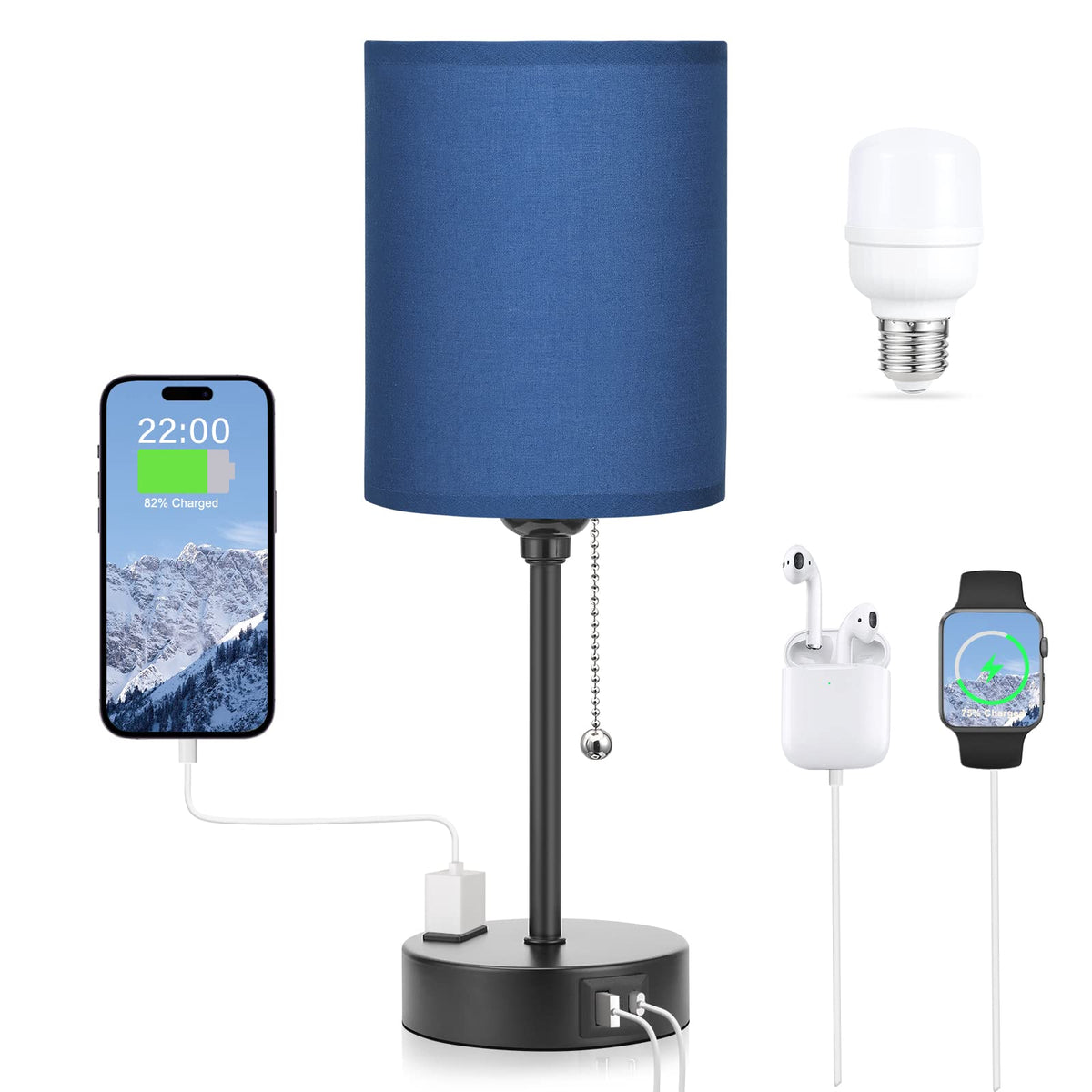 Dicoool Pull Chain Bedside Lamps for Bedroom,Small Lamp