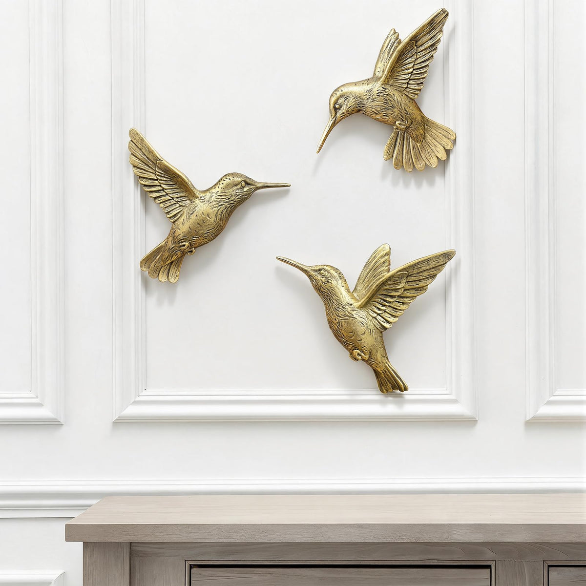 GUSFREUD Hummingbird Wall Decor – Antique Copper Bird Wall Art Sculptures for Home Decor