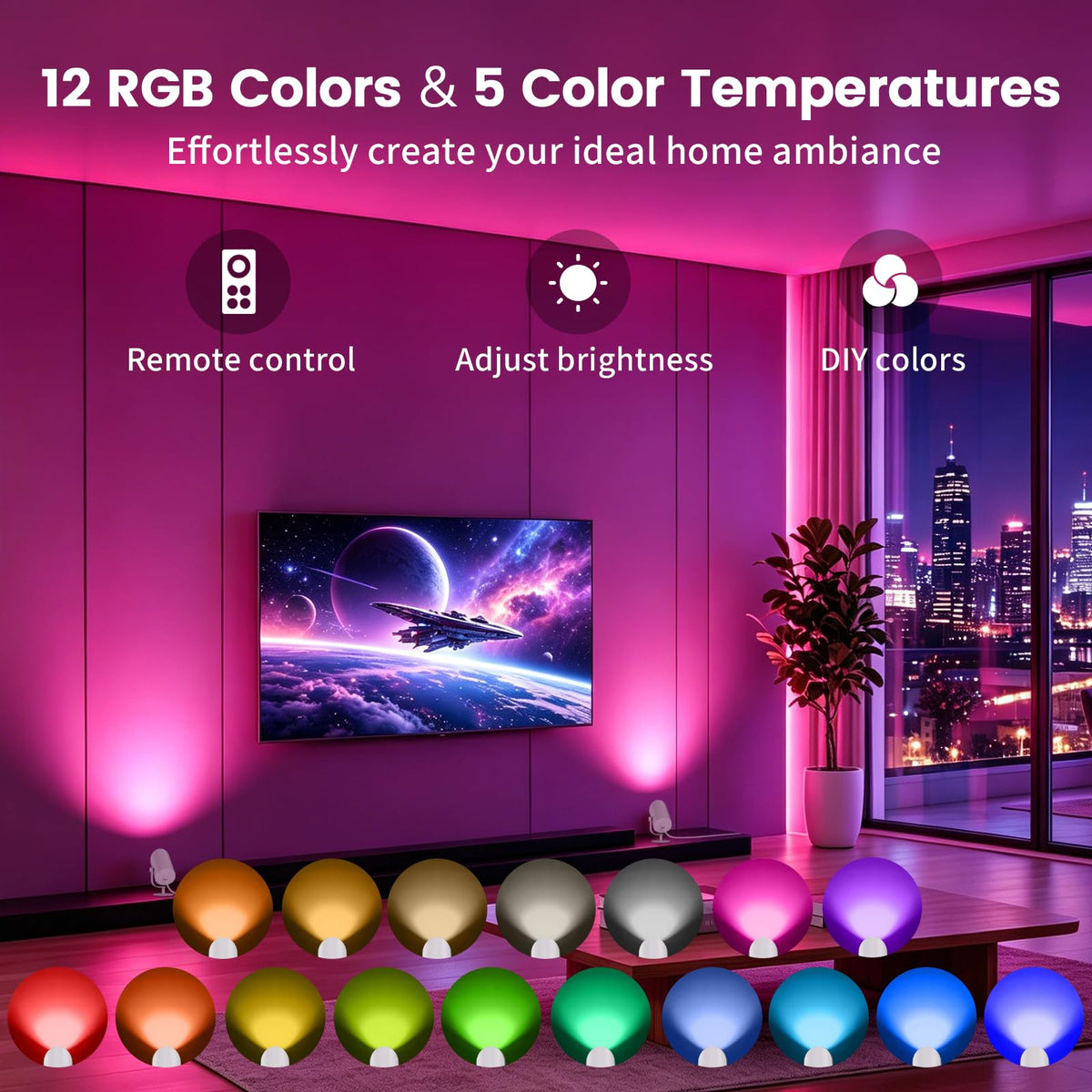 VOLISUN Uplights Indoor, Floor Can Light with 12 RGB Colors and 5 Color Temperatures, Adjustable Angle, Indoor Uplighting with Remote and Timer, Accent Spotlights for Bedroom Plants Art
