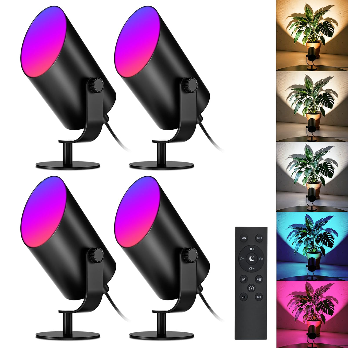VOLISUN Uplights Indoor, Floor Can Light with 12 RGB Colors and 5 Color Temperatures, Adjustable Angle, Indoor Uplighting with Remote and Timer, Accent Spotlights for Bedroom Plants Art