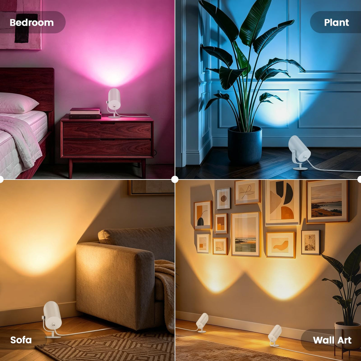 VOLISUN Uplights Indoor, Floor Can Light with 12 RGB Colors and 5 Color Temperatures, Adjustable Angle, Indoor Uplighting with Remote and Timer, Accent Spotlights for Bedroom Plants Art