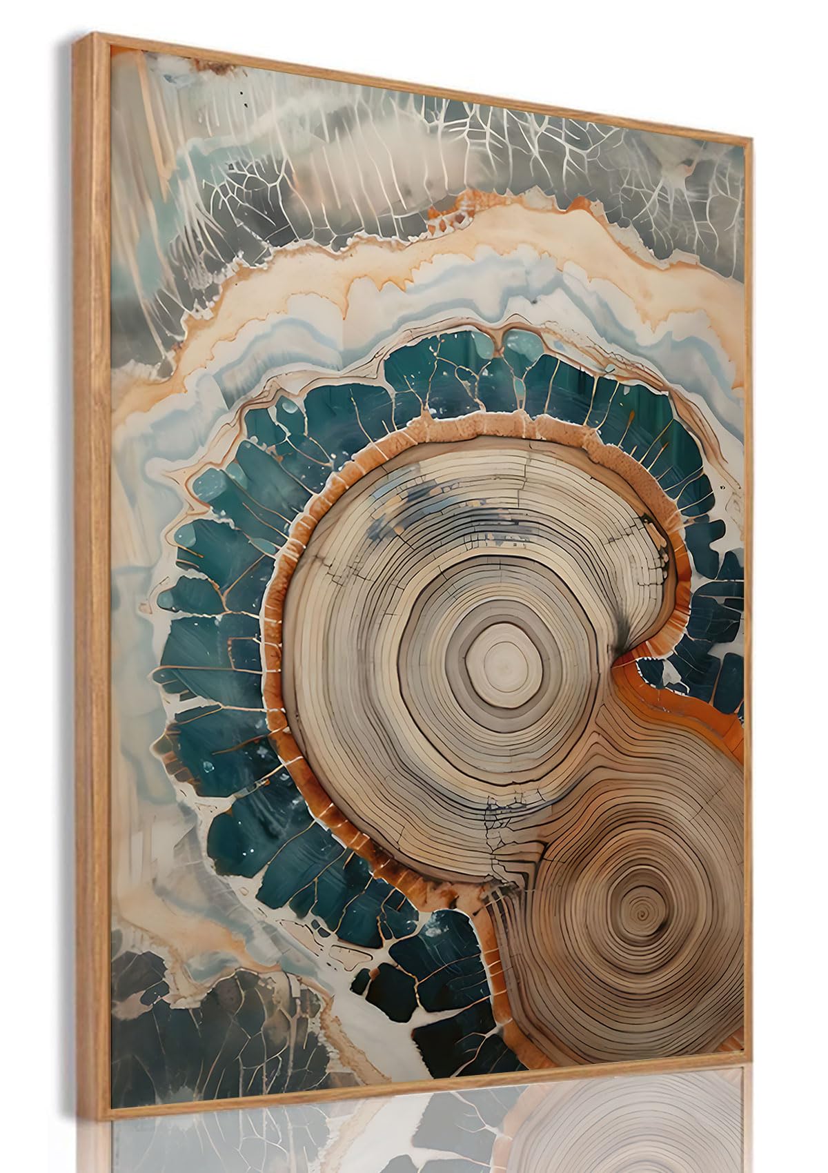 IBHJSART Framed Tree Ring Canvas Wall Art Abstract Colorful Wood Stump Decor Painting Prints Modern Minimalist Pictures Neutral Nature Rustic Farmhouse Living Room Bedroom Bathroom Office