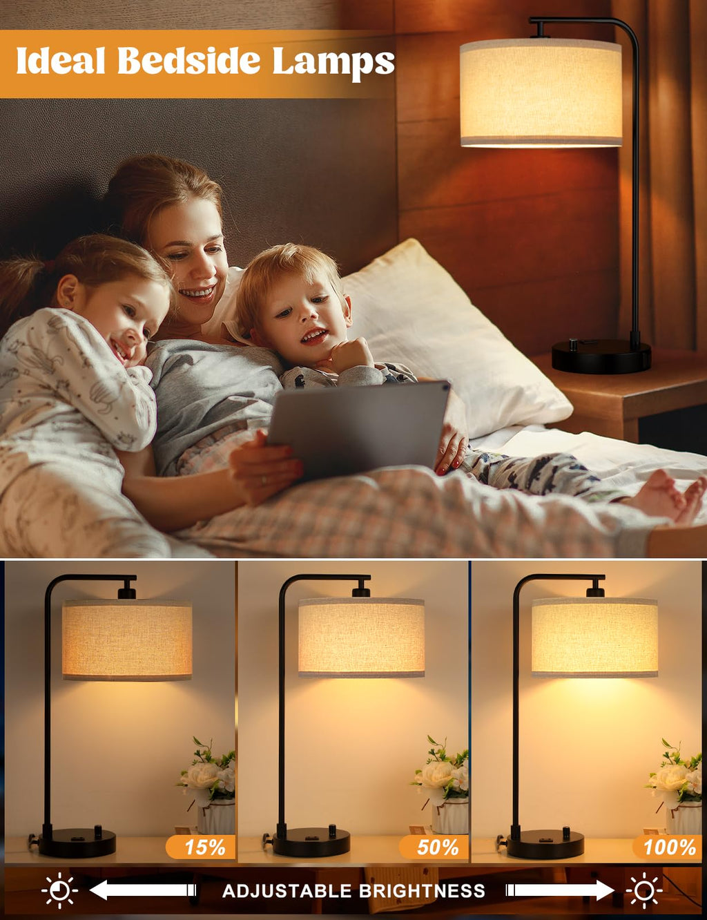 20.7-Inch Dimmable Table Lamp with USB Port & Outlet