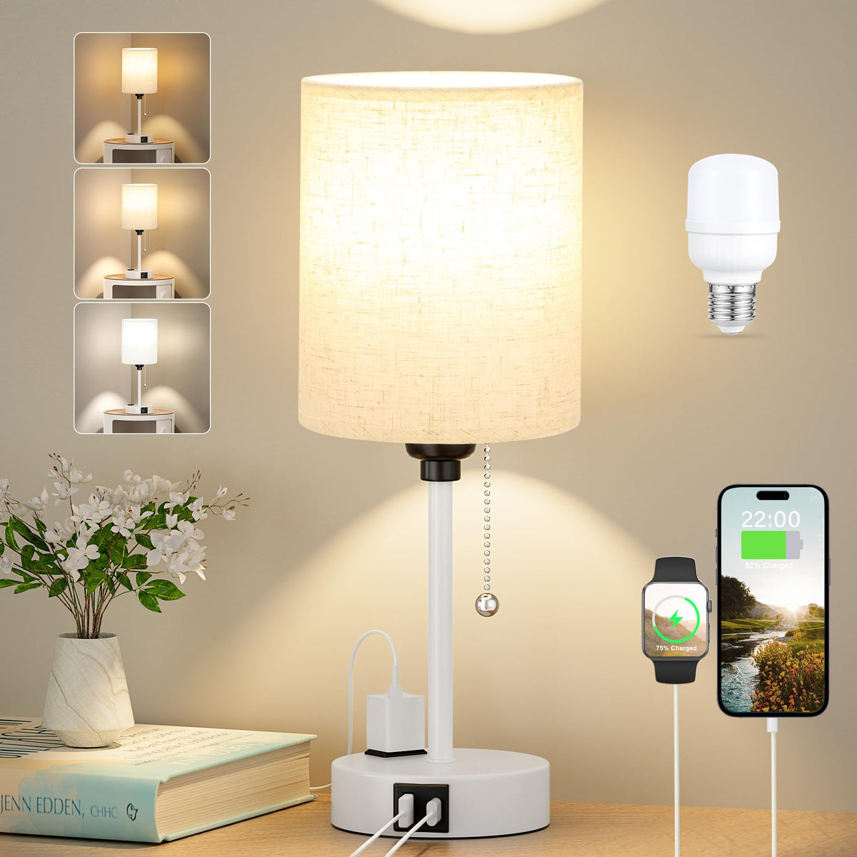 Dicoool Pull Chain Bedside Lamps for Bedroom,Small Lamp