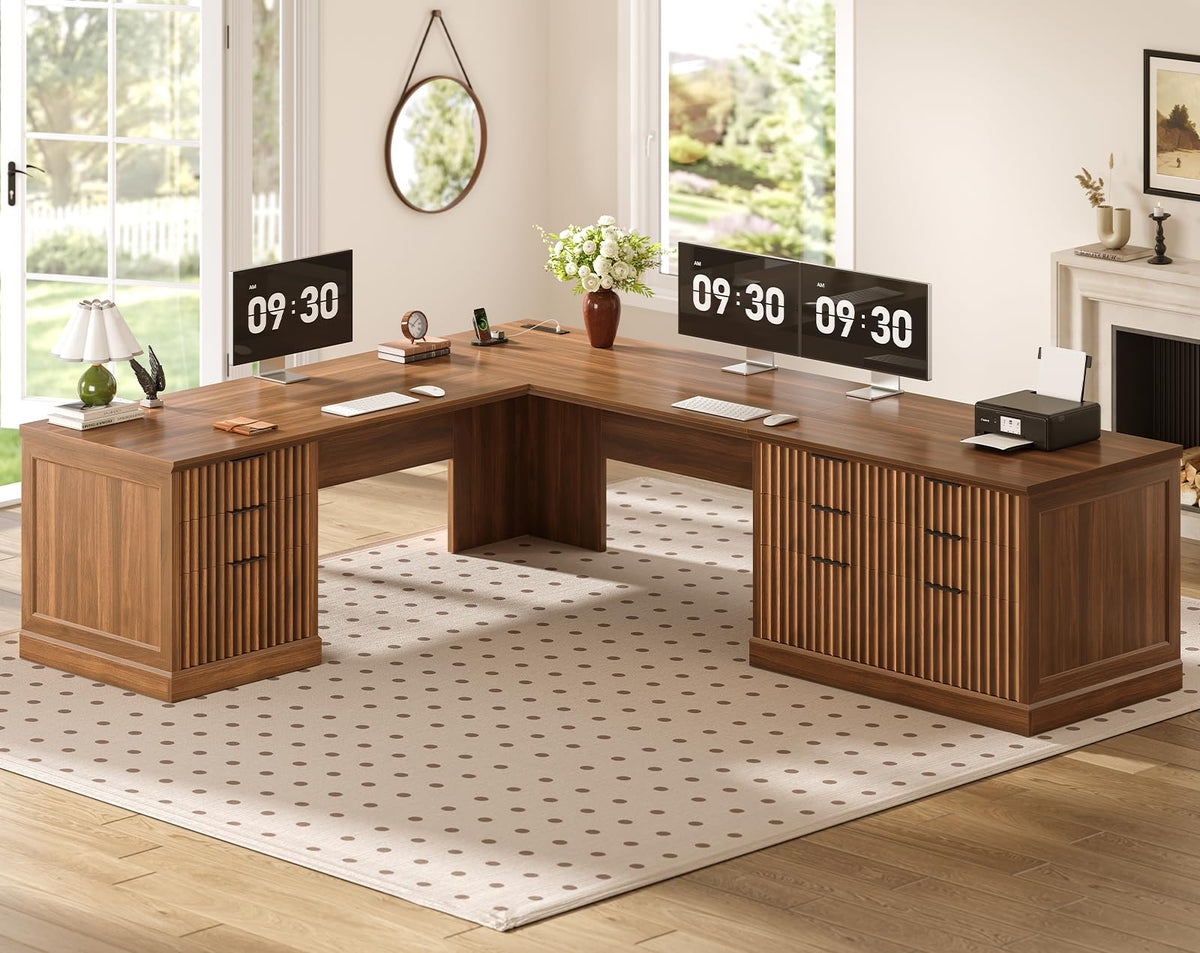 SEDETA Farmhouse Desk with Drawers for Home Office