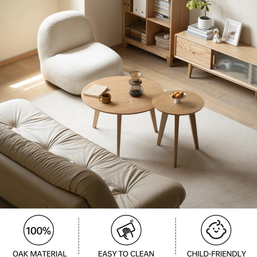 Vadisun Round End Table - Accent Side Table with 3 Legs, 100% Natural Solid Wood Side Table for Living Room, Eco-Friendly Painted Small End Table for Bedroom Office Small Spaces
