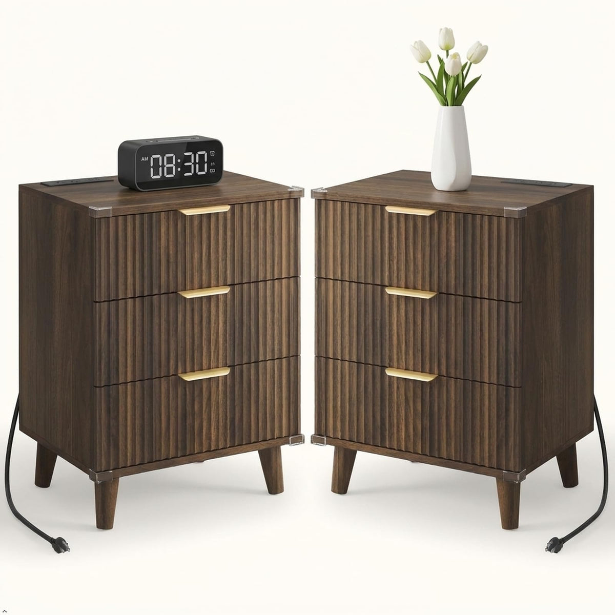 Lulive Wood Black Dresser for Bedroom Fluted Modern Chest of Drawers Storage Organizer