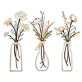 Pigort 3 Pieces Metal Flowers Wall Arts - Rustic Farmhouse Style Décor Metal Wall Art Black Minimalist Flower Natural Themed Wall Decors for Home Bedroom Dining Room Housewarming
