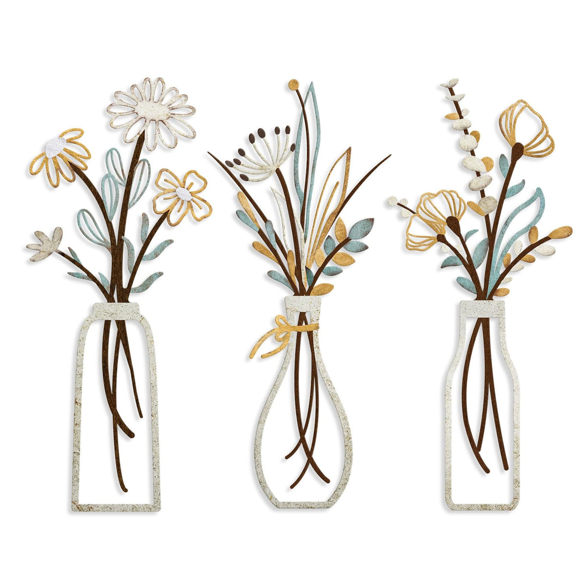 Pigort 3 Pieces Metal Flowers Wall Arts - Rustic Farmhouse Style Décor Metal Wall Art Black Minimalist Flower Natural Themed Wall Decors for Home Bedroom Dining Room Housewarming