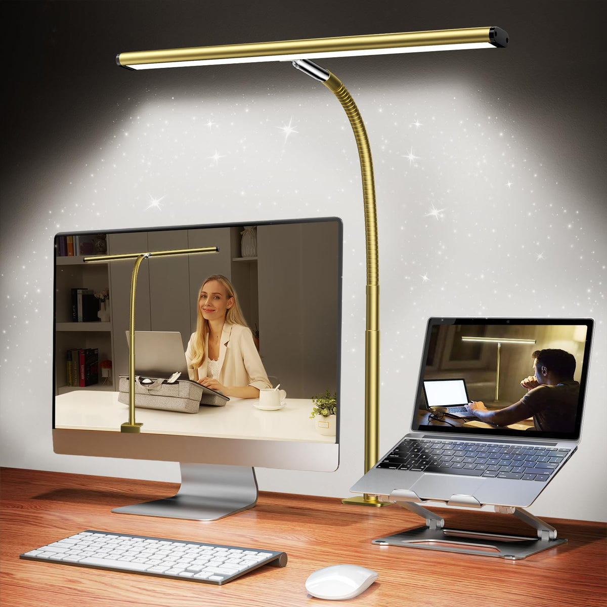 Airlonv LED Desk Lamp with Clamp, 17" Stepless Dimming Light